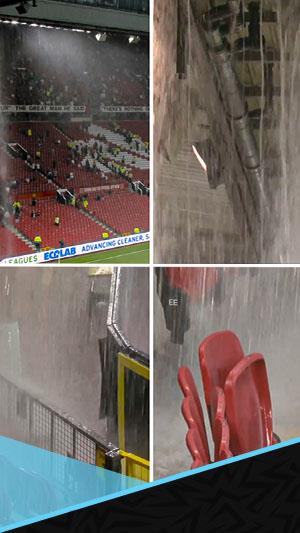 فضيحة في أولد ترافورد.. الأمطار تغرق ملعب مانشستر يونايتد!